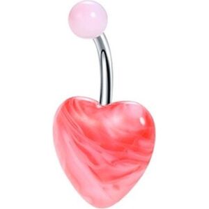 Fako Bijoux® - Navelpiercing - Hart Acryl - Marmerlook Rood