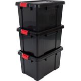 IRIS Powerbox Opbergbox - 50L - Kunststof - Zwart/Rood - Set van 3