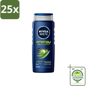 25 x NIVEA MEN - Douchegel - Energy - 500 ml - Grootverpakking - Douchegel - Energie - Mintextract - Frisheid - Lichaam