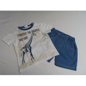 Ensemble - Jongens - Tshirt giraf + short in blauw - 12 maand 80