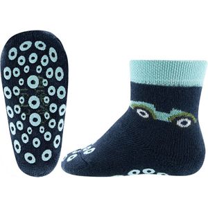 Ewers Antislipsok - Raceauto Turquoise & Groen - Donkerblauw - Turquoise Rand - Antislipnopjes Neus & Zool - maat 16/17