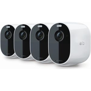 Arlo Essential draadloze WiFi-beveiligingscamera voor buiten, 1080p HD, 130˚ kleurennachtzicht, sirene & spotlight, bewegingsdetectie, 2-weg-audio, 6 mnd batterij, incl. proefp. Arlo Secure, 4 IP-Camera's, wit