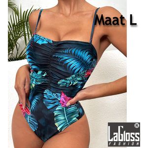 LaGloss® Blauw Tropisch Bloemen Badpak - Zomer Beach Swimsuit - 1-delig - Maat L - Zwembad