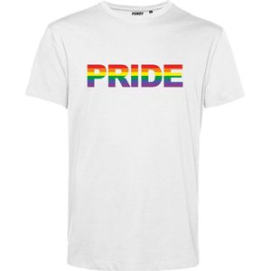 T-shirt PRIDE Regenboog | Gay pride shirt kleding | Regenboog kleuren | LGBTQ | Wit | maat XXL