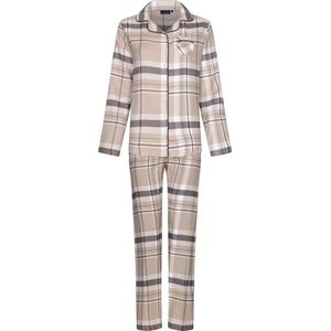 Pastunette katoen-flanellendoorknoop damespyjama 'sweet beige checks'