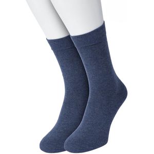 Bonnie Doon Basic Sokken Dames Donker Blauw maat 36/42 - 2 paar - Basis Katoenen Sok - Gladde Naden - Brede Boord - Uitstekend Draagcomfort - Perfecte Pasvorm - 2-pack - Multipack - Effen - Gemeleerd - Dark Blue Heather - OL834222.196