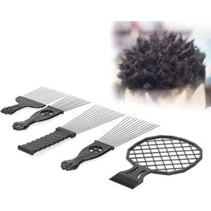 Afro styling kam set, 5 stuks roestvrij staal voor pruik vlechten