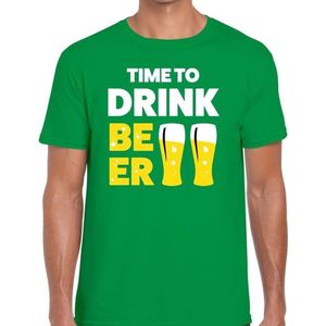 Time to drink Beer tekst t-shirt groen heren -  feest shirt Time to drink Beer voor heren M