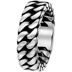 Lucardi Heren Ring schakel mat 6mm - Ring - Cadeau - Staal - Zilverkleurig