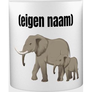 Akyol - olifant en kleine olifant met eigen naam Mok met opdruk - olifant - olifanten liefhebbers - mok met eigen naam - iemand die houdt van olifanten - verjaardag - cadeau - kado - 350 ML inhoud