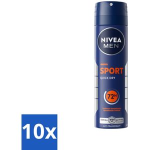 10 x NIVEA Men Deodorant Spray Sport 150 ml - Anti-transpirant - Sport - 48 Uur Bescherming - Deodorant Spray - Man