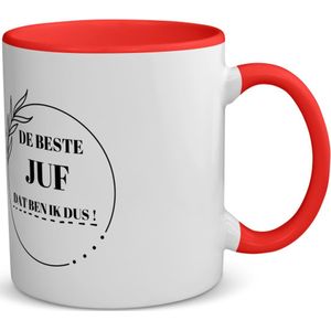 Akyol - beste juf dat ben ik dus koffiemok - theemok - rood - Juf - leraressen - collega's - verjaardag - afscheidscadeau - geschenk - kado - 350 ML inhoud