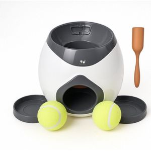 Pretty Paws Automatische Ballenroller met Beloning - Hondenspeelgoed - Oplaadbaar - Incl. 2 ballen en Voerschepje - Wit/Grijs - Honden - Beloning Apparaat - Ballenwerper - ballenroller voor Honden - Hunter