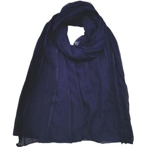 Lange dames sjaal Idris effen donkerblauw navy 100% katoen natuurlijk materiaal