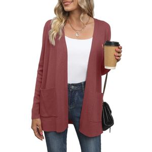 Casual gebreid vest voor dames met lange mouwen en V-hals