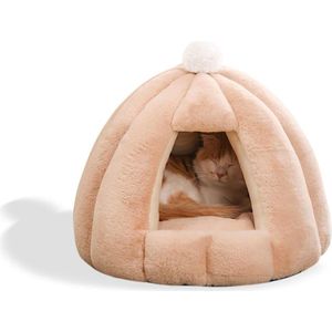 Kattengrot bed - Wasbaar kattenkussen met antislip bodem - Zacht en gezellig - Pluche katteniglo (S kaki) Cat cave