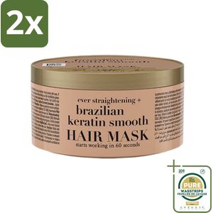 OGX - Brazilian Keratin Smooth - Haarmasker - Herstel & Glans - Voor Zijdezacht Haar - 300 ml - Voordeelverpakking - 2 stuks - Haarherstel - Haarverzorging