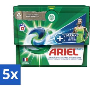 Ariel - Original - Actieve Geurbestrijding - Wasmiddelcapsules - Pods+ - Witte en Gekleurde Was - 12 Wasbeurten - Bulkverpakking - 5 stuks