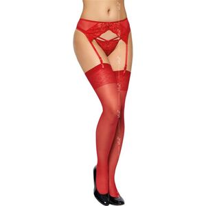 SoftLine sexy kousen met naad- rood XL