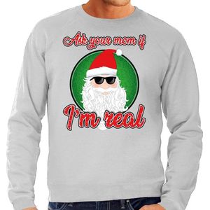 Foute Kersttrui / sweater - ask your mom í am real - grijs voor heren - kerstkleding / kerst outfit S