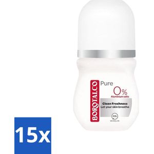 Borotalco - Deodorant Roller - Pure - Clean Freshness - 0% Aluminium Salts - 50 ml - Bulkverpakking - 15 stuks