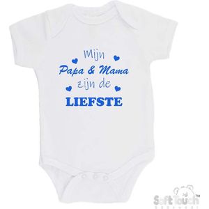 100% katoenen Romper ""Mijn Papa & Mama zijn de liefste"" Jongens Katoen Wit/blauw Maat 68/74