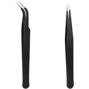 Wimper pincet, 2 pc's wimpersextensie pincet, pincet met rechte en gebogen tips, roestvrijstalen wimperverlenging pincet, voor doe -het -zelf, manicure, wimperuitbreidingen