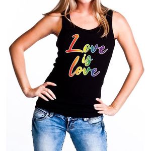 Love is love gay pride tanktop -  zwart regenboog singlet voor dames - gaypride XL