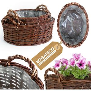 BOGATECO rieten bloempot | Handgemaakte bloempot plantenbak van wilgen ovale rieten mand - reeks 3