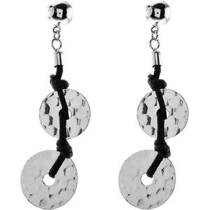Behave Oorbel hanger zwart en zilver kleur