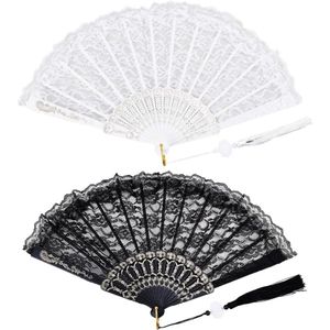 Allecto Plus - Opvouwbare Fans Zwart Wit Kant voor Dansen Party Bruiloft - Theekransje Decor