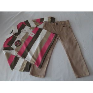 Ensemble - Lange broek + Polo - Jongens - Beige , ecru , bruin , roze - 2 jaar 92