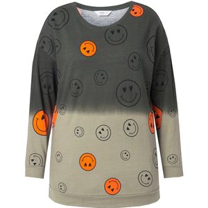 Angel of Style Angel of Style - Dames - Sweatshirt oversized kleurverloop smiley lange mouwen - Kaki - Maat 46