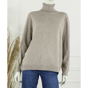 Dames col trui Roba-effen taupe bruin-fijngebreid-maat L/XL-koltrui-coltrui