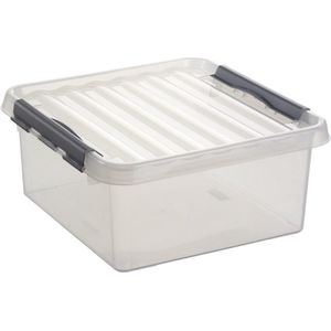 4x Sunware Q-Line opberg box/opbergdoos 18 liter 40 x 40 x 20 cm kunststof - Vierkante opslagbox - Opbergbak kunststof transparant/zilver