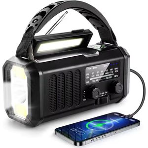 Noodradio - Solar Opwindbaar - 10.000mAh - Solar powerbank - Zonneenergie - Survival Noodpakket - Zaklamp Oplaadbaar - Noodpakket - Noodrantsoen - Zwart