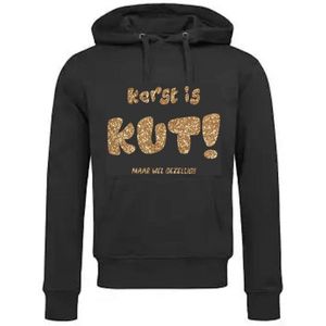 Hoodie met Capuchon en Kangoeroezak Unisex Volwassenen Lol - feestje - grappig - grappige tekst - Tekst - Vrijgezel - Vrijgezellenfeest - Kerst Kerstmis ""Kerst is KUT maar wel gezellig"" | Goud GLITTER | Maat XL