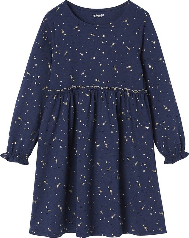 Vertbaudet - Meisjesfeestjurk - Glanzende Sterrenprint - Lange Mouwen - 100% Katoenjersey