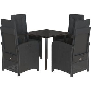 vidaXL - 5-delige - Tuinset - met - kussens - poly - rattan - zwart