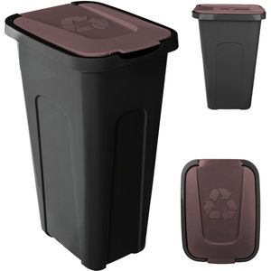 KADAX Vuilnisemmer voor afvalscheiding, 30 liter, robuuste afvalcontainer met luchtdicht klapdeksel, afvalcontainer voor afvalscheidingssysteem, afvalemmer van kunststof (1, bruin deksel)