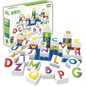 BiOBUDDi Letterset met basisplaat - Alfabet - Bouwspeelgoed - Biologisch plastic - Passend op Lego Duplo - CO2 Neutraal + 100% Recyclebaar