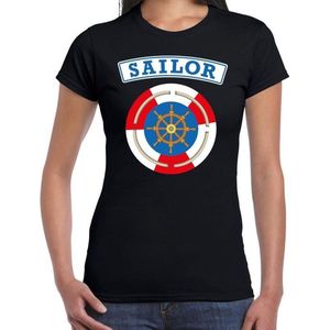 Zeeman/sailor verkleed t-shirt zwart voor dames - maritiem carnaval / feest shirt kleding / kostuum XS
