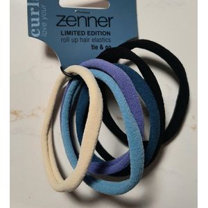 Zenner curls limited edition - tie & go elastics - 6 metaalvrije elastiekjes soft - blauw tinten zwart wit - haarelastiekjes - elastiek
