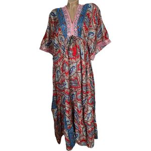 Dames Boho Maxi-Jurk Kaftan-Jurk 523 (poly) silk Onesize S-L rood/blauw/roze/goud