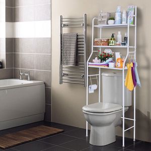 CHIWIN Toiletrek met 3 Lagen & 3 Haken – Vrijstaand Badkamerrek – Staal – Zonder Boren – 153x48x26cm – Ruimtebesparend WC Opbergrek – Waterdicht & Stabiel