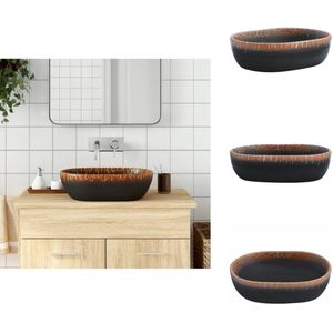 vidaXL Opzetwasbak - Opzetwasbakken - Wastafel - Wasbak - Opzetwasbak ovaal 47x33x13 cm keramiek zwart en oranje
