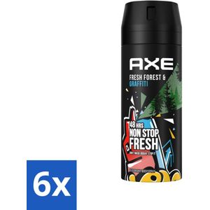 6 x Axe - Deodorant Bodyspray - 48hrs Fresh - Fresh Forest & Graffiti - 150 ml - Deodorant - Axe - 48 Uur Bescherming - Frisheid - Citrusgeur