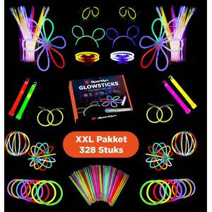Sparklyn XXL Glow in the Dark Stick Set - 328st Glowsticks met accessoires - Breekstaafjes - Neon Party
