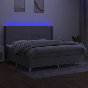 vidaXL - Boxspring - met - matras - en - LED - stof - lichtgrijs - 200x200 - cm