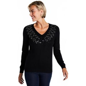 Trui met lange mouwen en strass V-hals